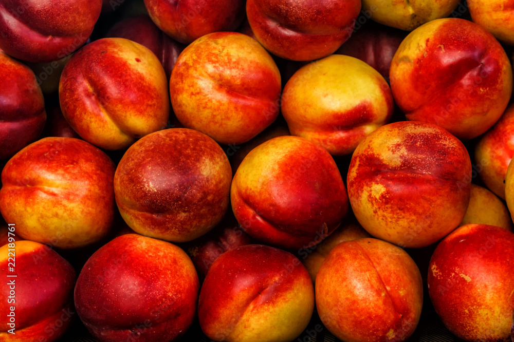 organic fruit nectarine sale on the farm market. many nectarines.Ð¼